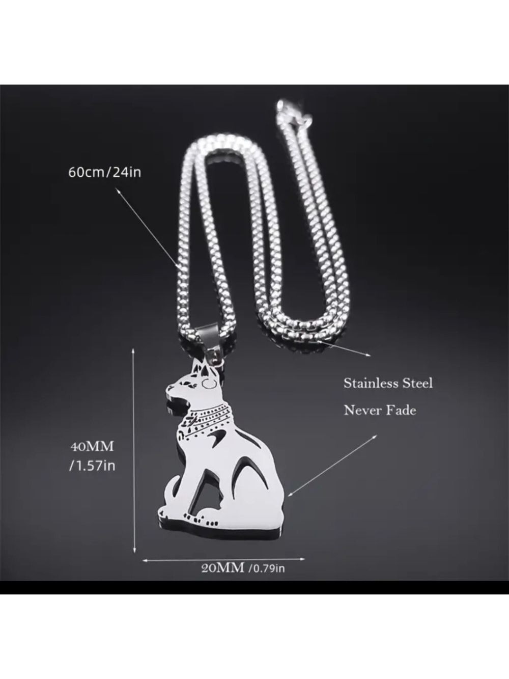 EGYPTIAN Cat Goddess Necklace Stainless Steel in Silver or Gold - Picture 5 of 6